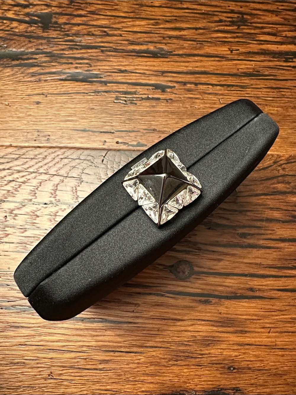 Rodo Black Satin Clutch with Crystal Closure